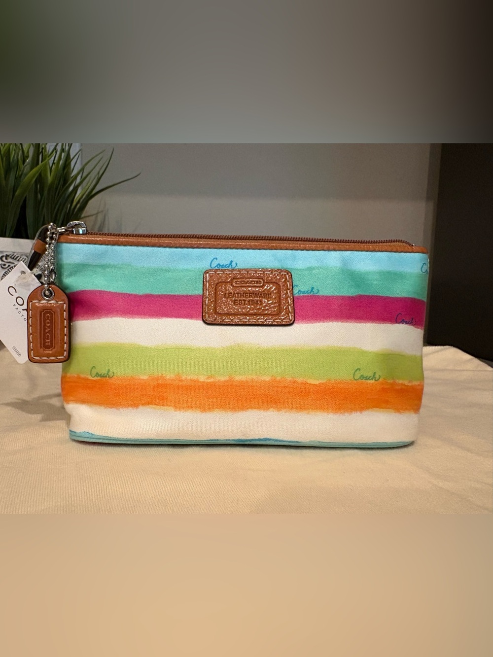 Coach Hampton Watercolor Stripe Zip-Top Cosmetic Bag
